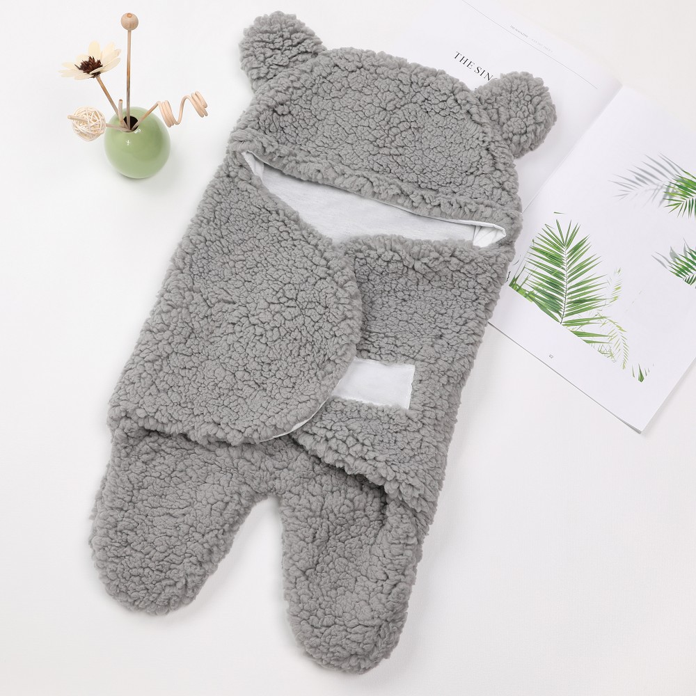 Túi choàng gấu, Khăn Ủ, Chăn Quấn dạng khăn ủ kén quấn nhộng lông cừu Baby Blanket cho trẻ sơ sinh đến 0-6 tháng tuổi