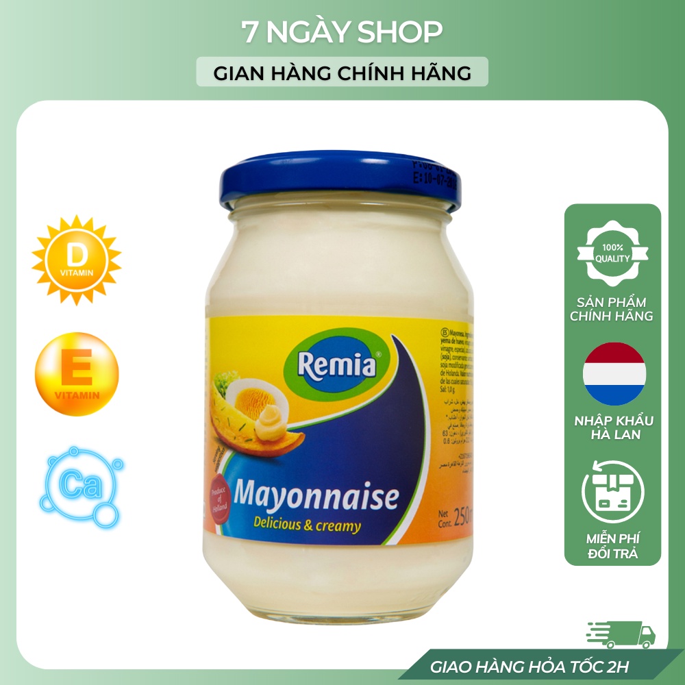 Sốt Mayonnaise Remia 7NgayShop 250ml Nhập Khẩu Hà Lan Date 2024, Remia Sốt Mayonnaise Ăn Kiêng Ít Béo