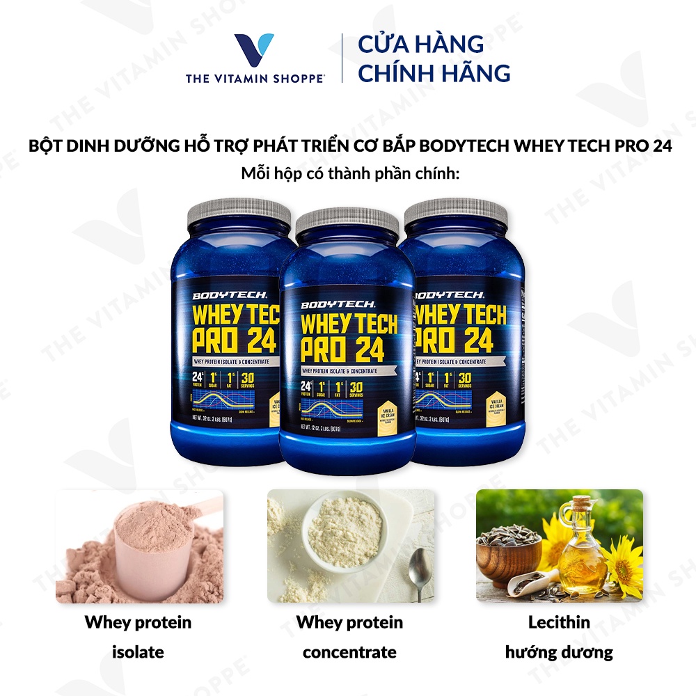 Bột hỗ trợ phát triển cơ bắp BODYTECH Whey Tech Pro 24 Protein Isolate Vanilla Ice Cream 907gr