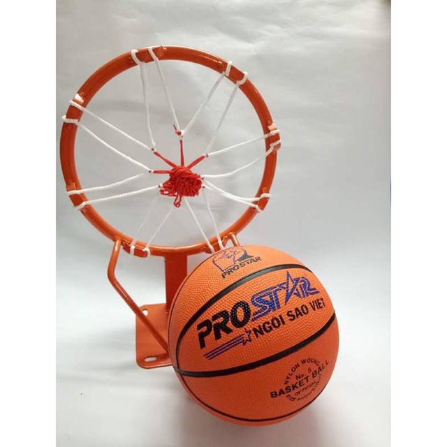 Combo khung bóng rổ 30cm kèm bóng rổ số 5 ( tặng kèm lưới và kim bơm)