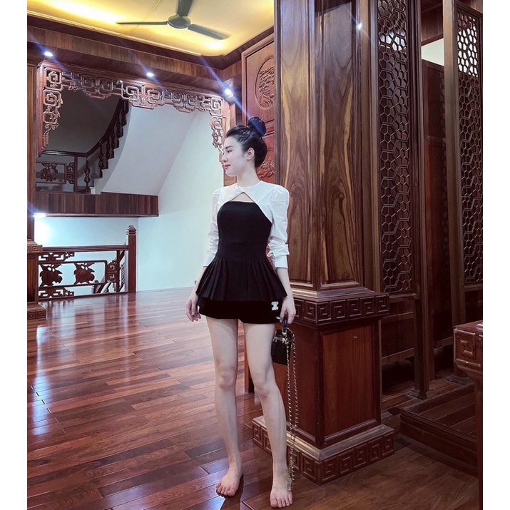 Áo sơ mi chiết eo cổ tròn dài tay nữ tôn dáng siêu sang