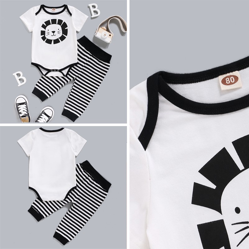 Mikrdoo Newborn Baby Boy Cute Short Sleeve Romper + Pant 2PCS Clothes Set