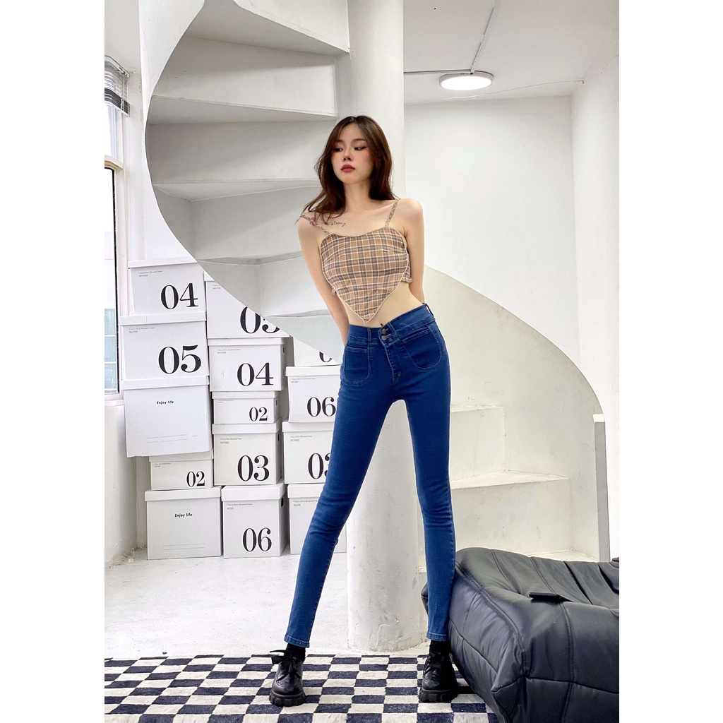 Quần jeans nữ lưng cao co giãn, quần bò nữ lưng cao chất cotton co giãn K.A Shop - Ảnh Thật Shop Chụp