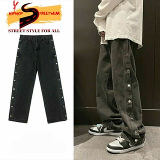 Quần Jean Ống Rộng Cúc Sườn Kiểu Cách Cá Tính Phong Cách HIPHOP STREETWEAR Outfits Cực Chất