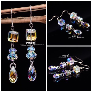 Bông Tai Pha Lê Vuông - Giọt Nước Được Thiết Kế Từ Pha Lê Swarovski