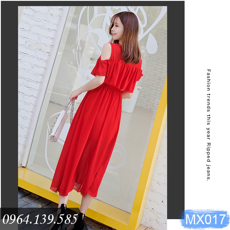 Váy maxi xòe voan đẹp trơn màu, đầm đi biển có bèo xinh xắn, dễ mặc, có size lớn 2XL | MX017