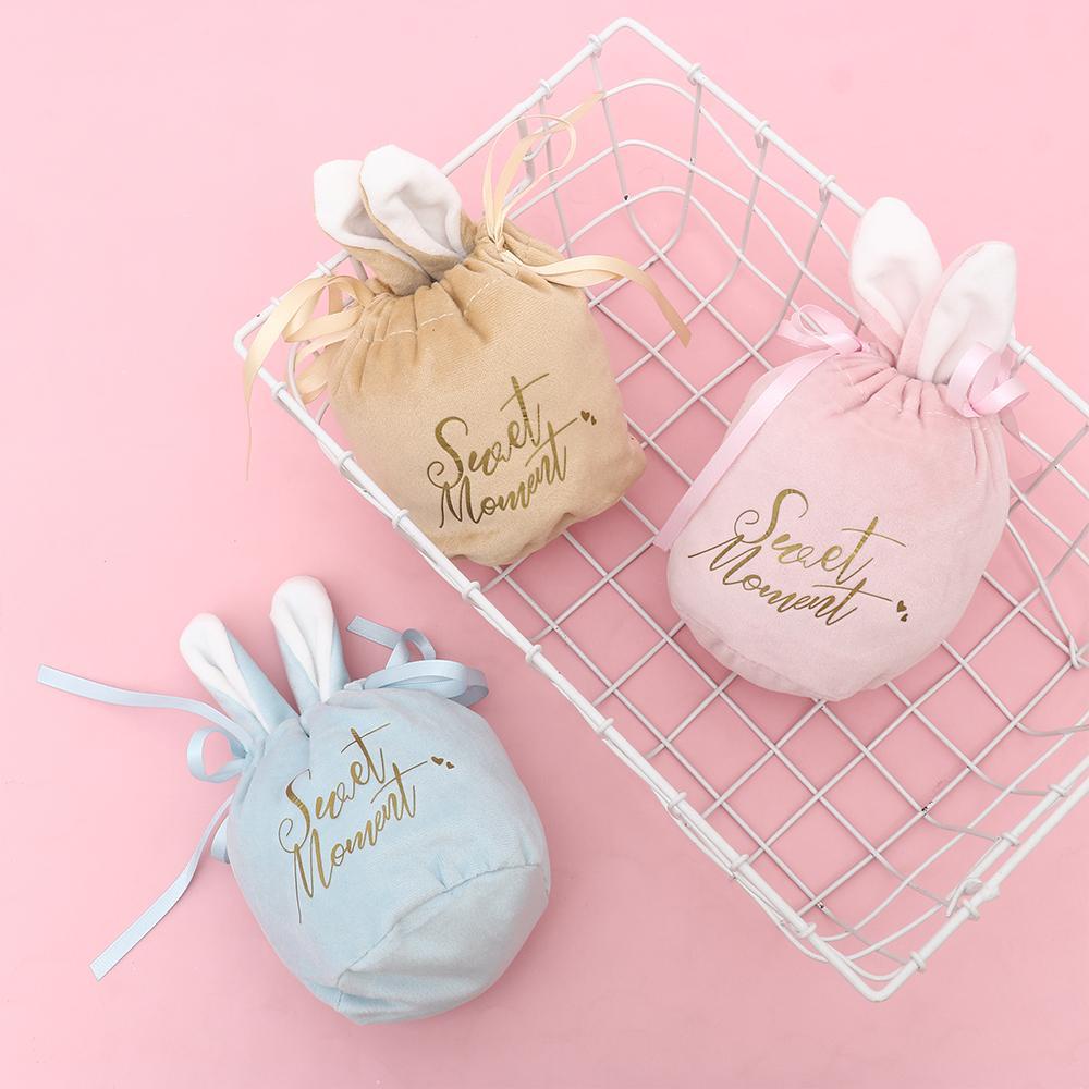 Túi Đựng Kẹo Hình Tai Thỏ Bằng Vải Flannel Trang Trí Tiệc Sinh Nhật / Phục Sinh
