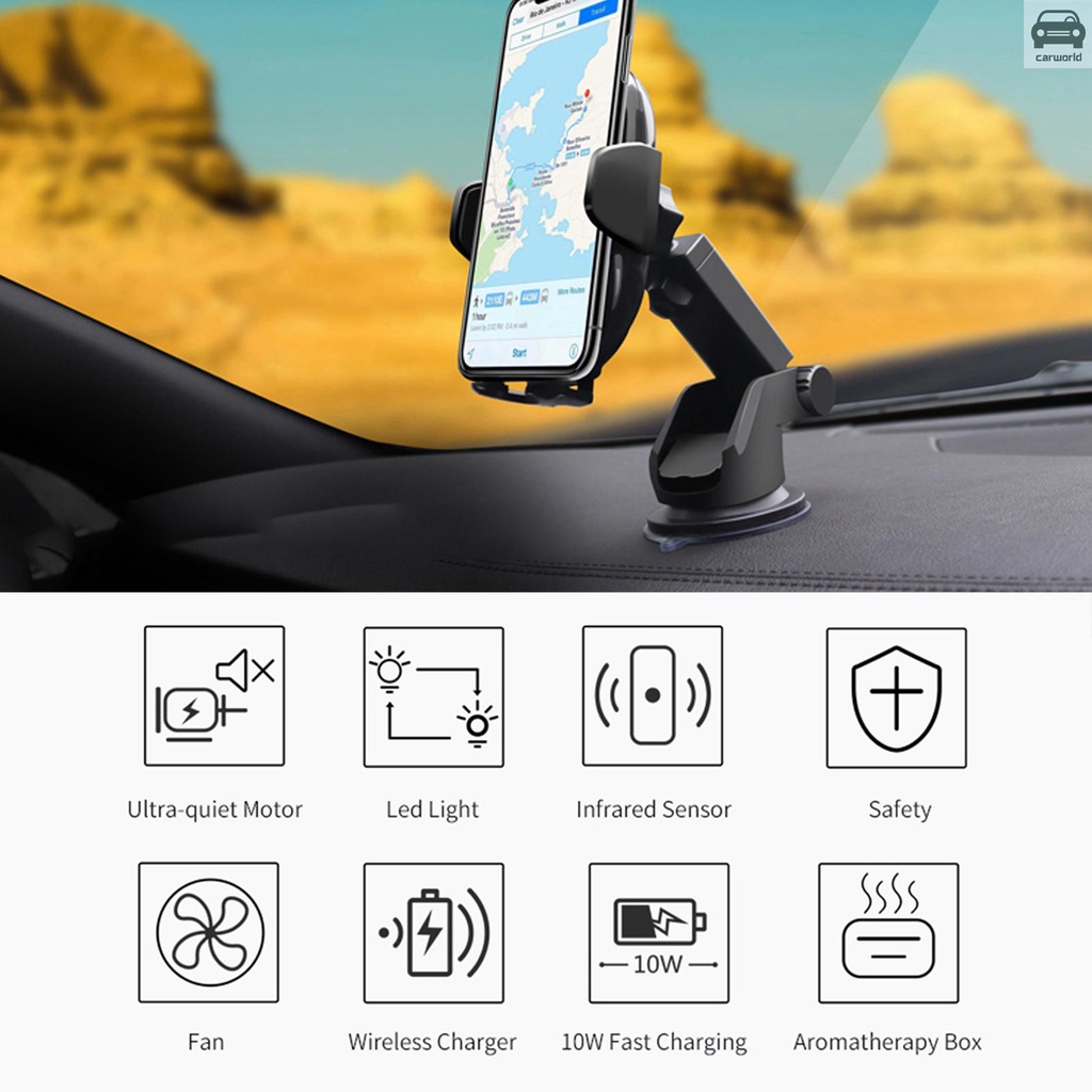 Gentl 10W Wireless Charger Car Infrared Sensing Automatic Retractable Clip Fast Charging Compatible for iPhone 12Pro Max /12/SE/11 Pro Max/11/XS Max/XS/XR/X/8/8Plus