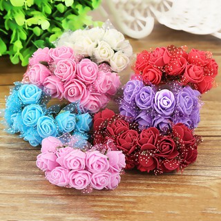 Set 12 bông hoa hồng xốp 2cm đính voan dùng để trang trí, làm đồ handmade, trang sức