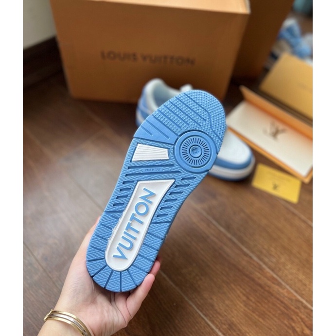 GIÀY LV TRAINER BLUE WHITE TRẮNG XANH DA THẬT LAI AU