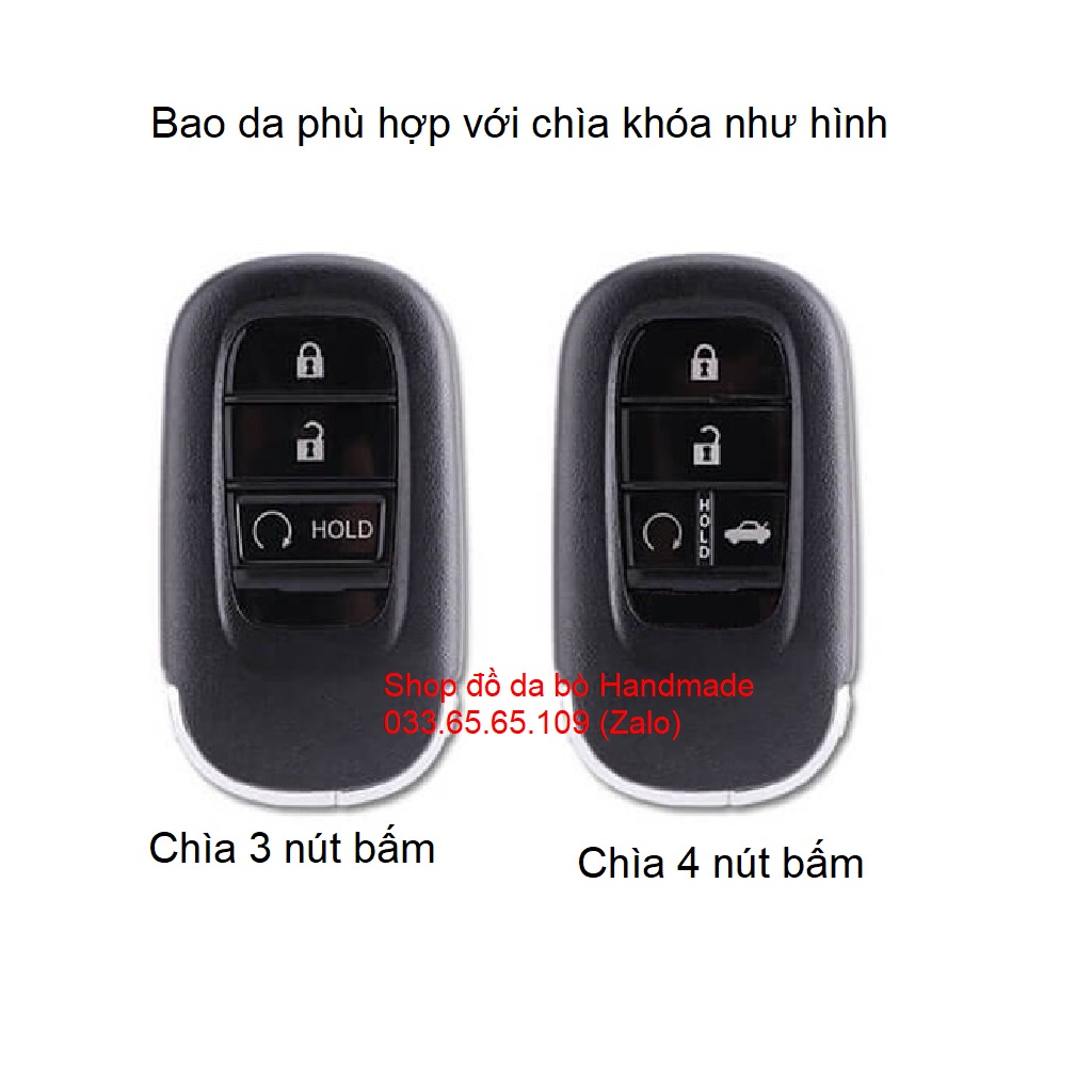 Bao da chìa khóa Honda HRV, Civic 2022 -2023 phom mới chìa 3 nút, 4 nút bấm bằng da bò thật, khắc tên miễn phí