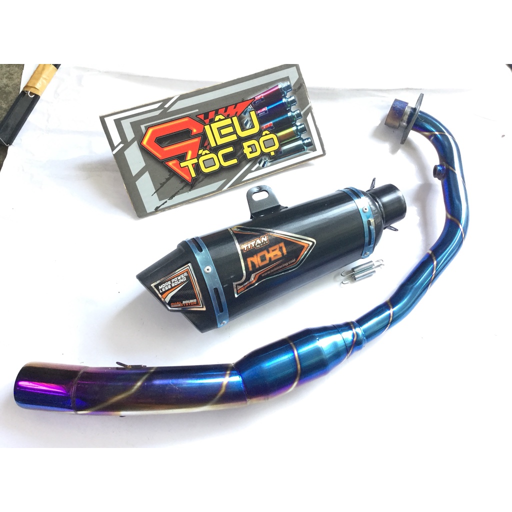 Pô nobi ĐEN 2 nòng full cổ bầu hơi titan gắn cho nhiều loại xe