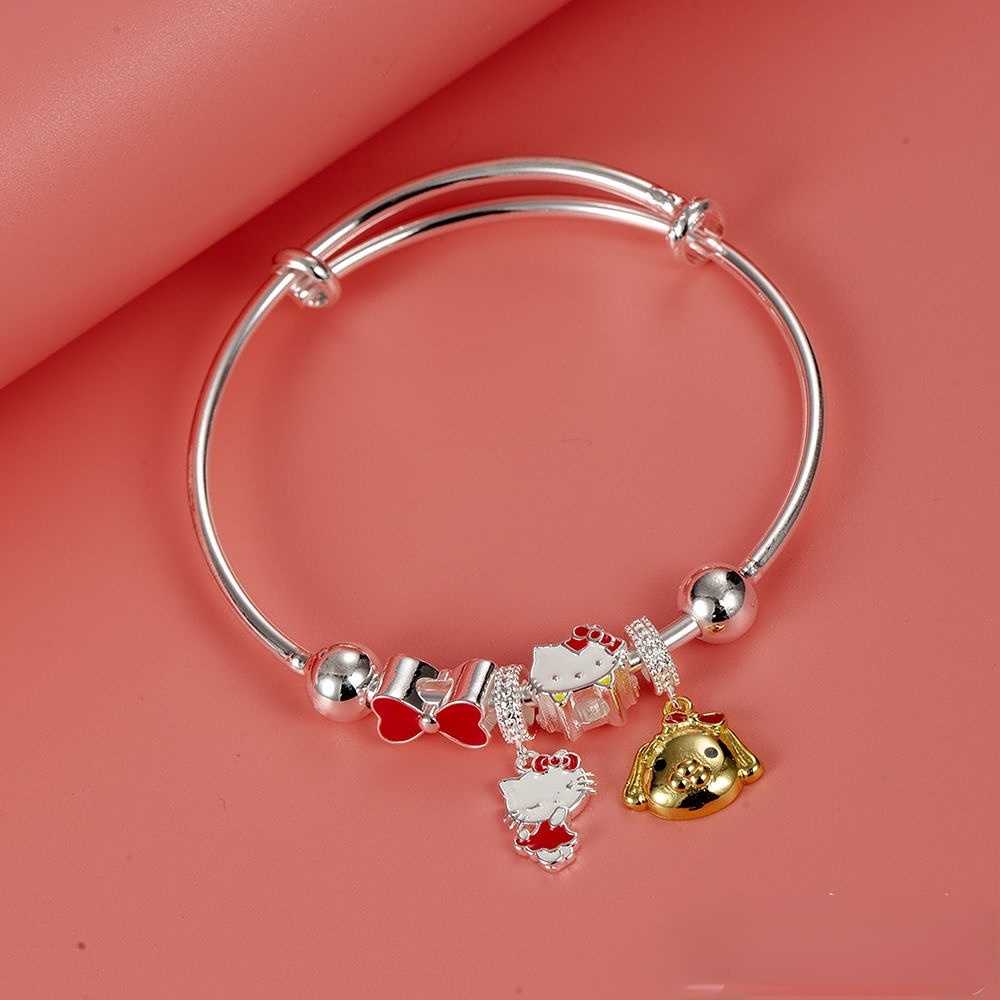 Vòng Tay Bạc Sterling 990 Xỏ Hạt Hình Hello Kitty Cung Hoàng Đạo Thời Trang Cho Cặp Đôi