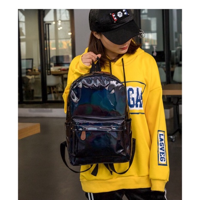 Balo ánh hologram khoá da nâu (inbox shop chọn màu)