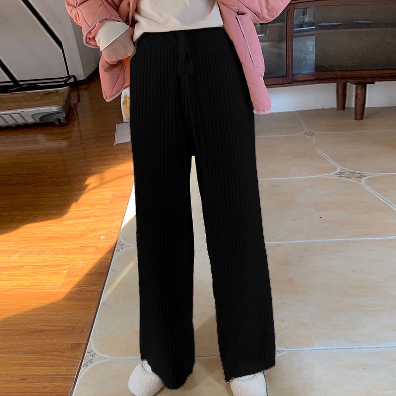 Quần Dệt Kim Dày Ống Rộng Lưng Cao Thời Trang Thu Đông Mới Cho Nữ