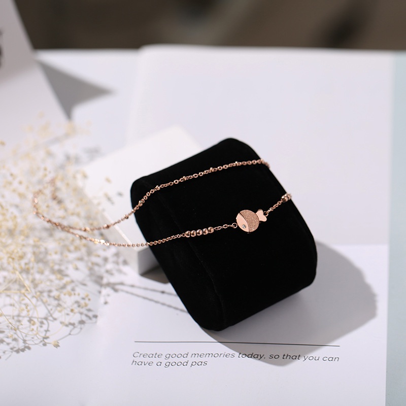 Lắc chân nữ bằng titan không gỉ thiết kế 2 lớp mặt hình chú cá độc đáo xinh xắn hợp thời trang 2022