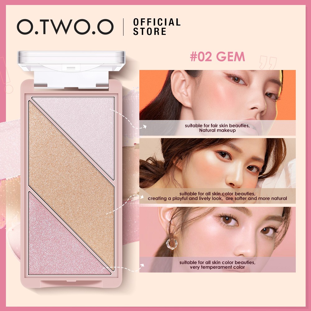 Otwoo Bảng Phấn Má Hồng Bắt Sáng Và Tạo Khối 3 Trong 1 Chống Nước Lâu Trôi