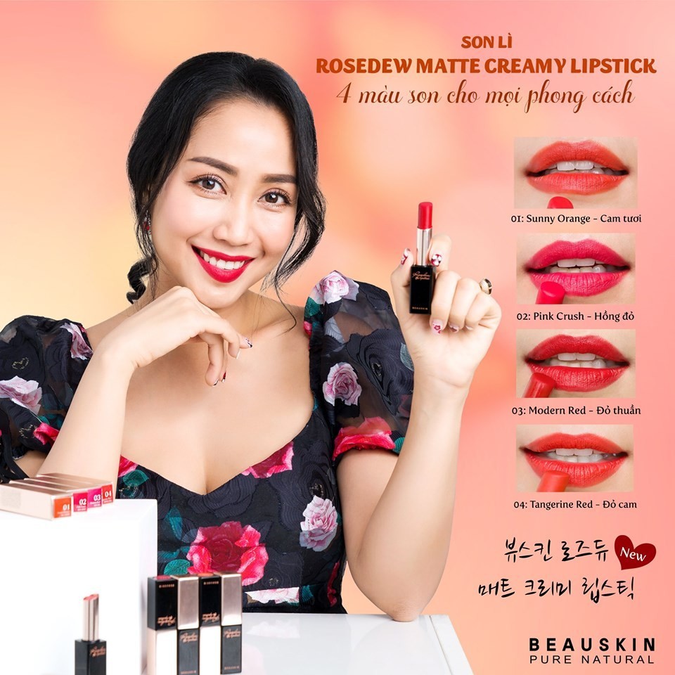 Son siêu lì, màu đẹp Beauskin Rosedew Matte Creamy Lipstick