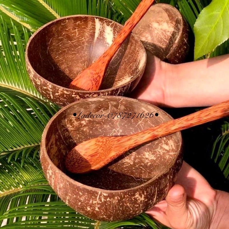 Bộ bát gáo dừa và thìa dừa Bến Tre tự nhiên , trang trí chụp ảnh đồ ăn,đồ uống