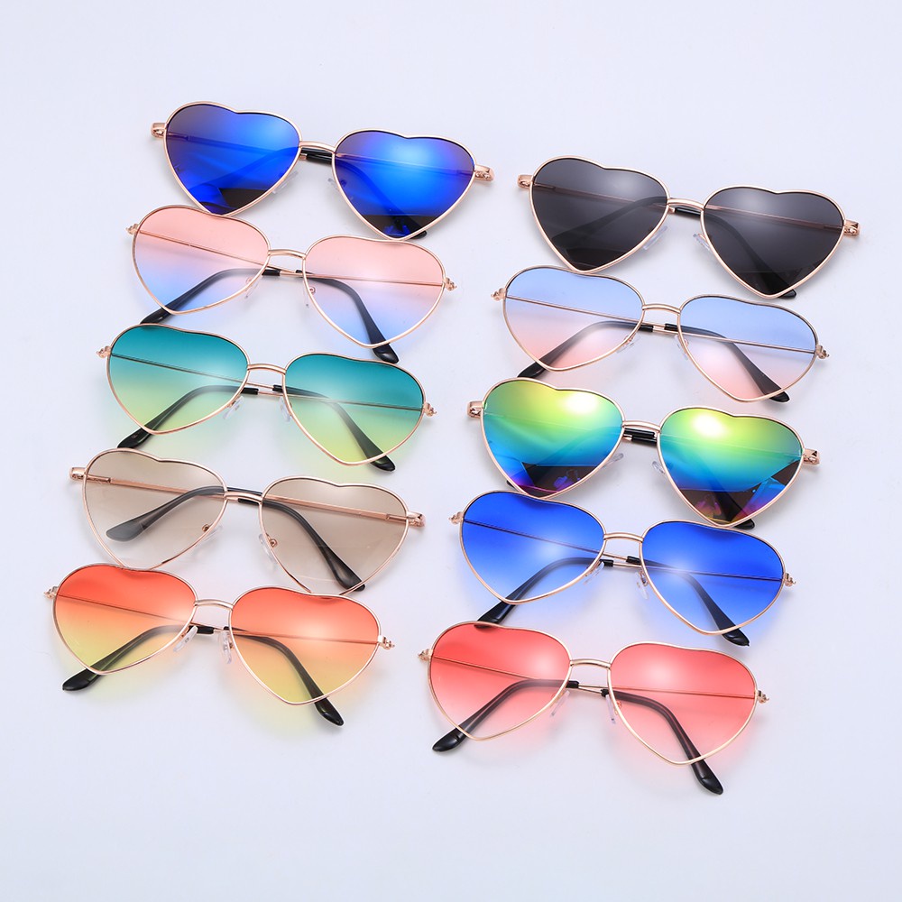 Kính Mát Gọng Kim Loại Tròng Hình Trái Tim Chống Tia UV 400 Cho Nữ