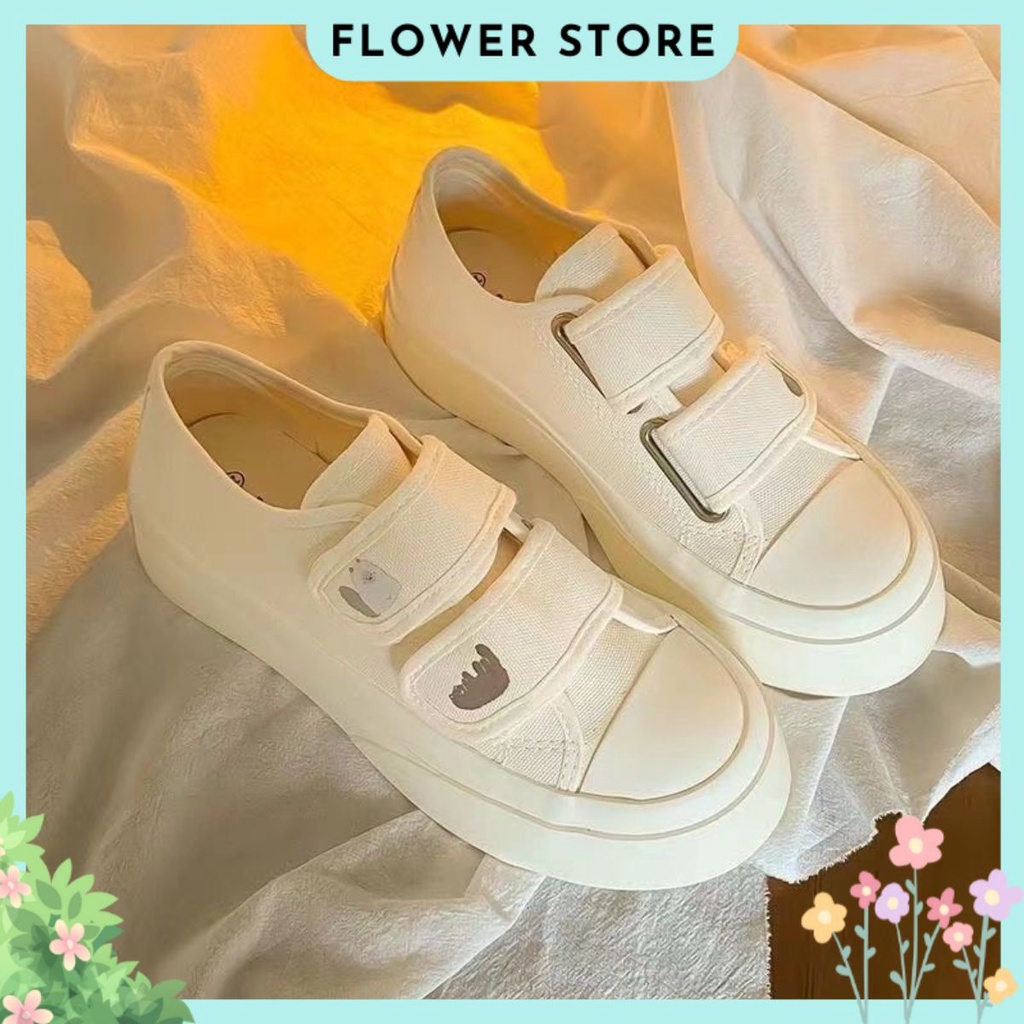 Giày Thể Thao Nữ Kem, Bata Đế Cao Cổ Thấp Quai Dán Năng Động Hàn Quốc Flower G30 - Nguyentrang239