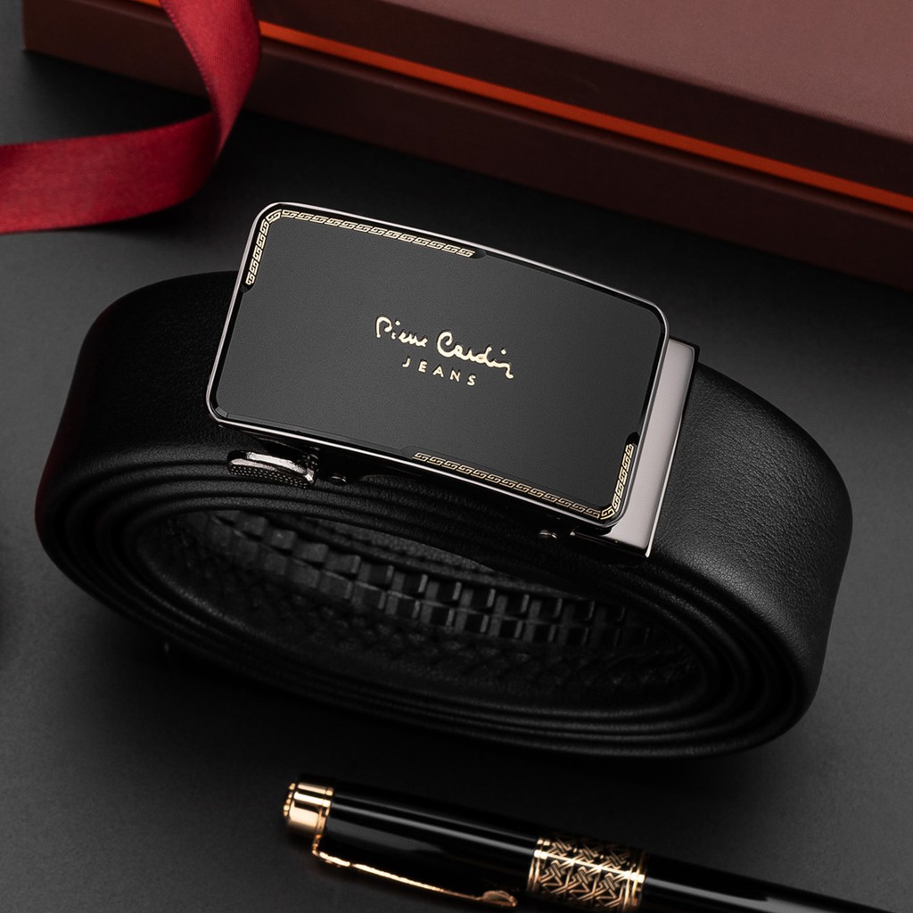 Thắt lưng pierre cardin mặt nhám logo vàng, dây da bò cao cấp 80