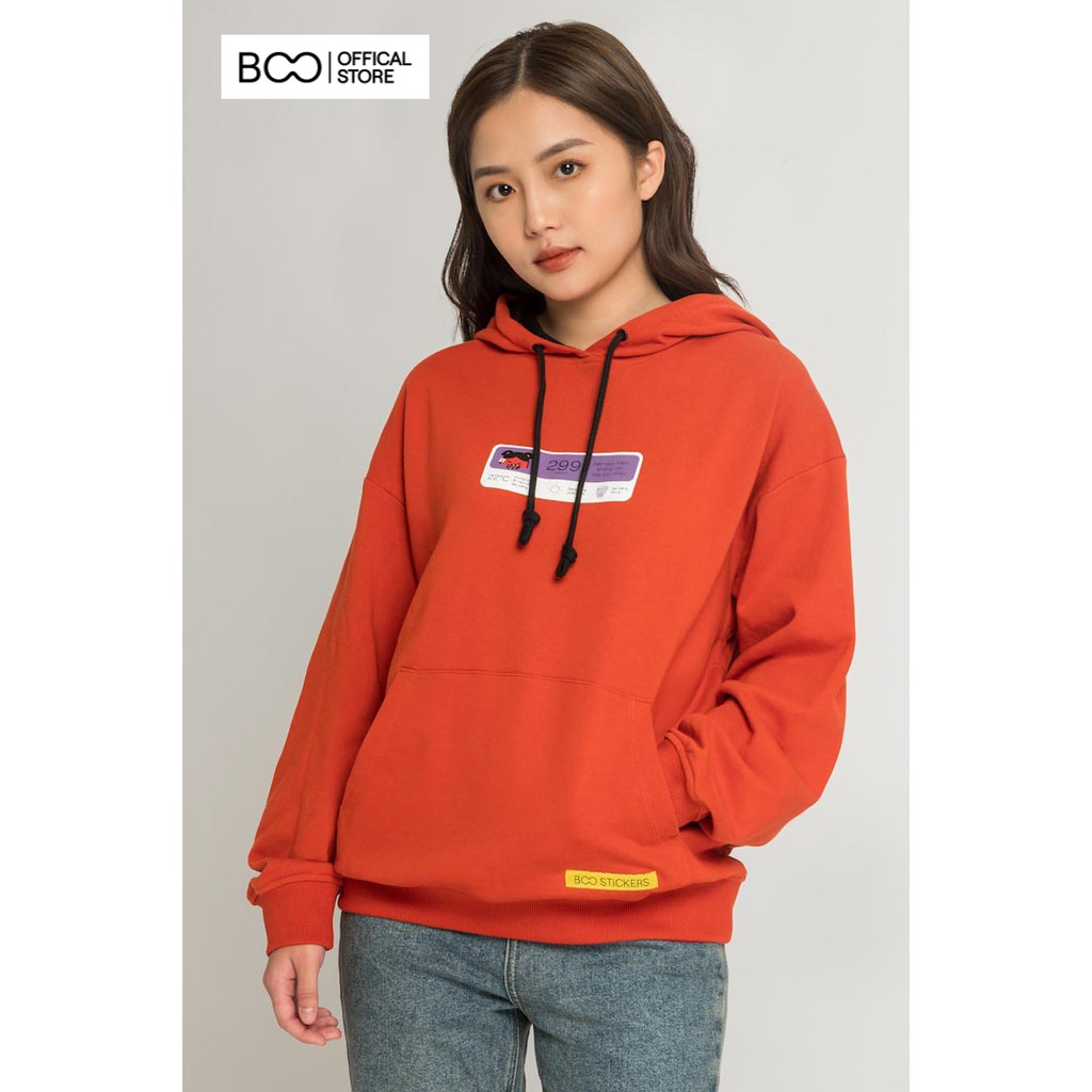 Áo Hoodie Nỉ Có Mũ Nữ BOO Dáng Rộng In Hình Moodvisual Tinh Nghịch Màu Cam