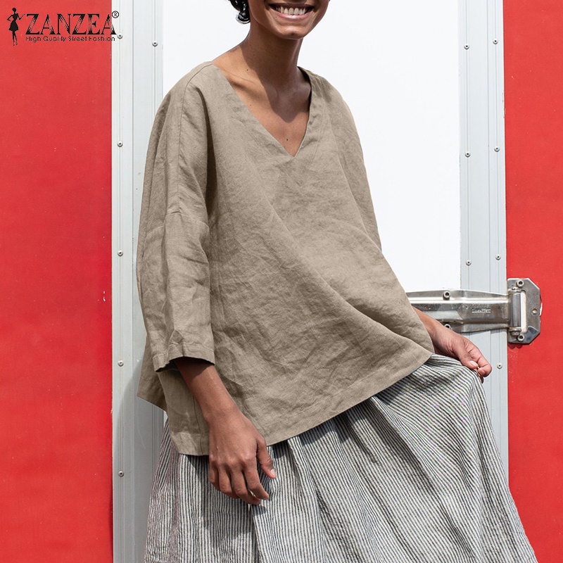Zanzea Áo Cánh Tay Lỡ 3 / 4 Cổ Chữ V Thời Trang Dành Cho Nữ