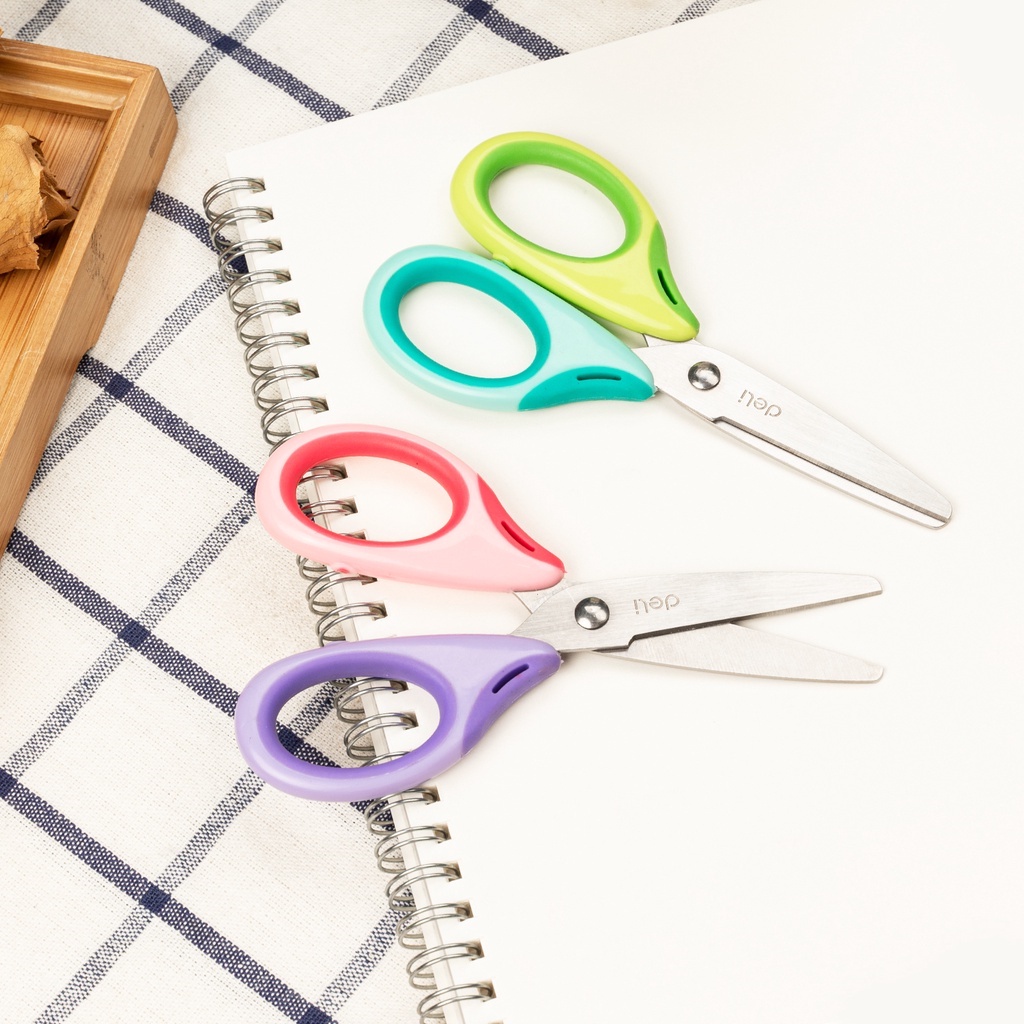 Kéo cắt giấy nhỏ gọn đầu mềm an toàn nhiều màu tiện lợi