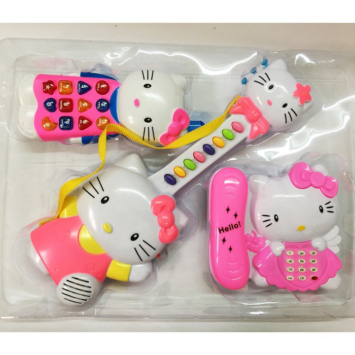 hàng giá rẻ [RẺ VÔ ĐỊCH] BỘ ĐỒ CHƠI COMBO 3 ĐÀN HELLO KITTY CHẠY PIN PHÁT NHẠC DH