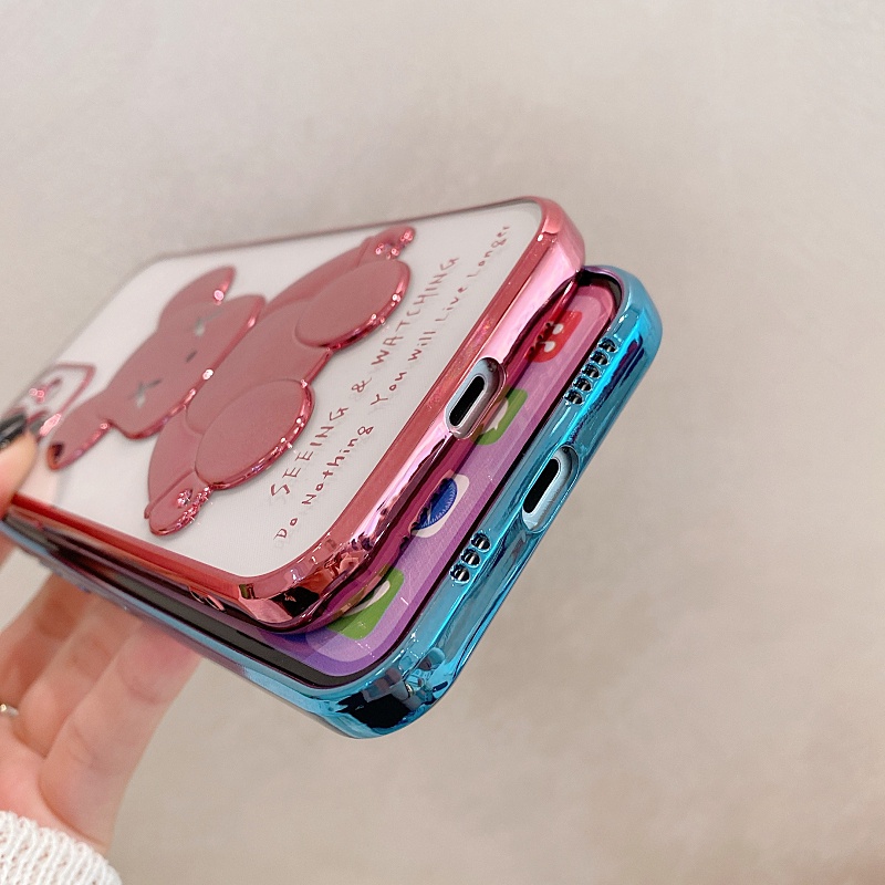 Ốp điện thoại hình gấu 3D mạ vàng hồng/xanh/tím cho iPhone 13 ProMax 12 ProMax 11 X Xr XsMax 8 7Plus