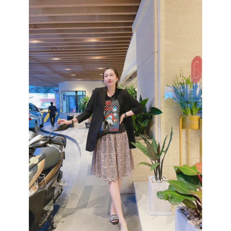 VÁY COTTON ĐEN IN HÌNH PHỐI DA BÁO | BigBuy360 - bigbuy360.vn