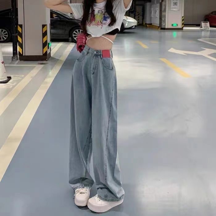 Jiashucheng Quần Jean Nữ Ống Rộng Lưng Cao Phong Cách Mới