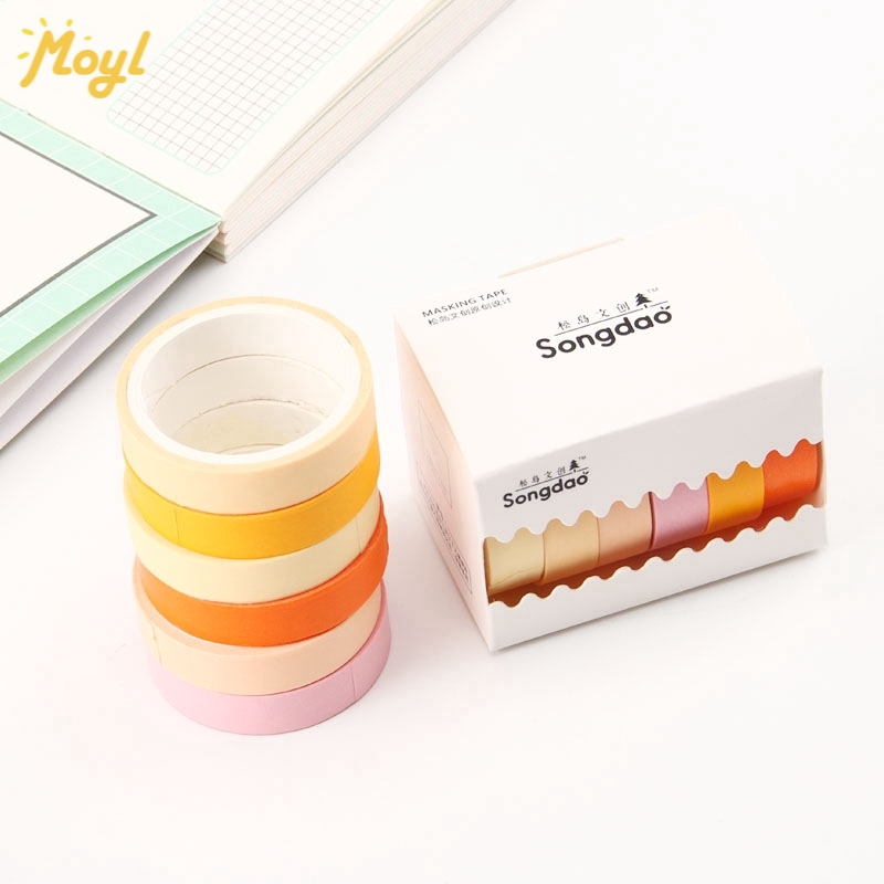 Bộ 6 cuộn băng giấy dán trang trí màu macaron phong cách Nhật Bản dành cho sổ lưu niệm