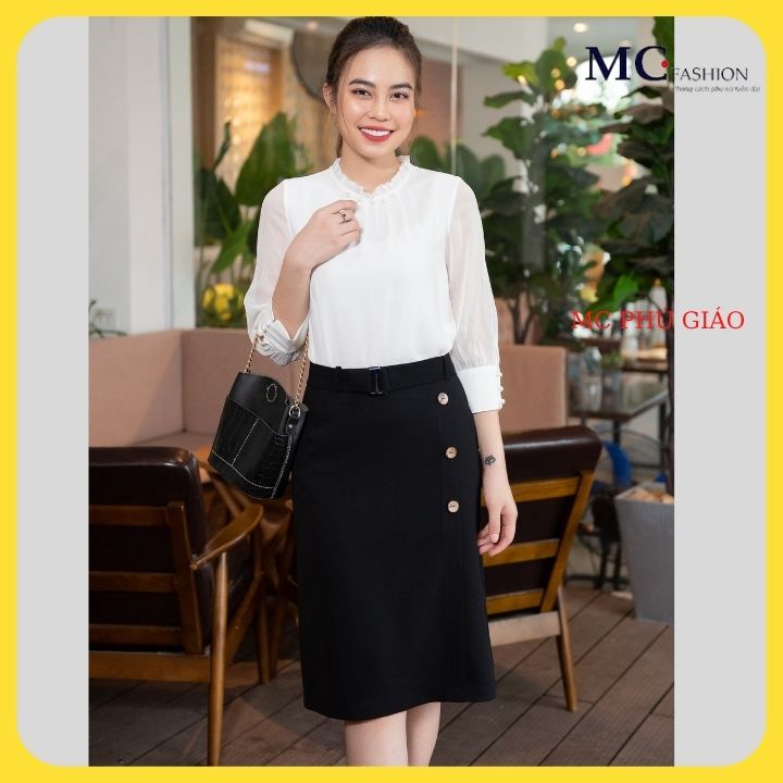 Chân Váy Chữ A Mc Fashion Dáng Dài Công Sở Nữ Đẹp, Lưng Cao Màu Đen Chất Vải Co Giãn Nhẹ Size Đủ CV0443 Đen