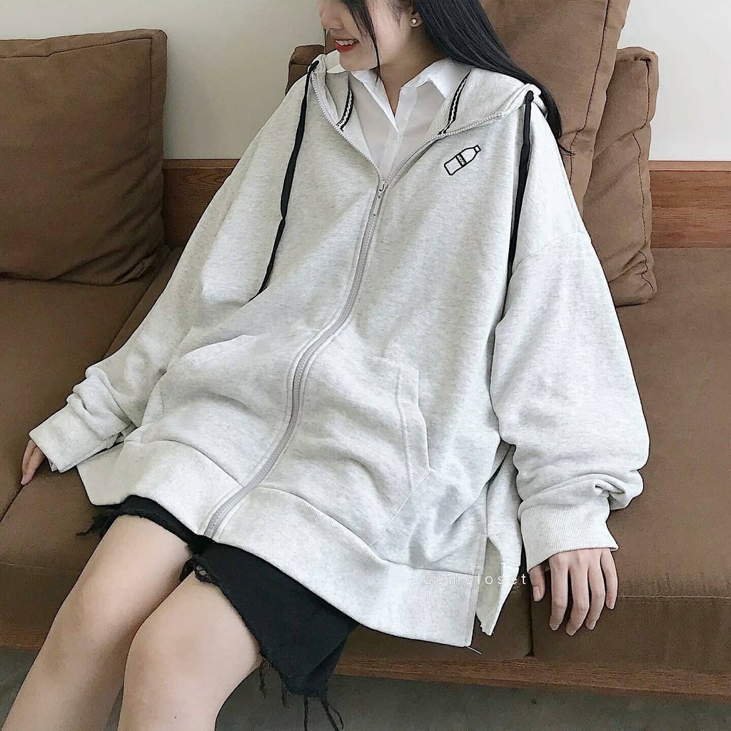 Áo Khoác Nỉ Bông Thêu MOOS Form Rộng Xẻ Tà Ulzzang 1hit_Unisex (Ánh Thật)