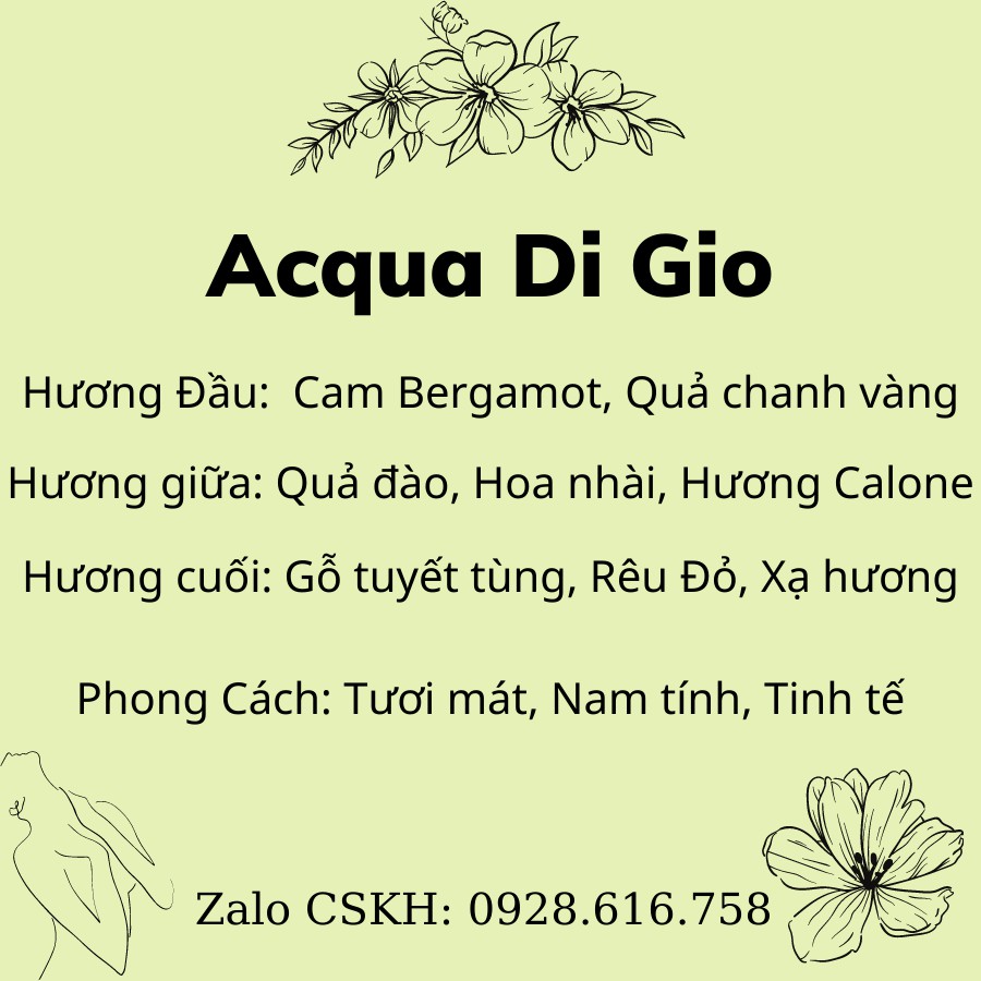 Nước Hoa Nam, Nước Hoa Aqua Di Giò Trăng 100ml Hương 8h, Hương Thơm Thanh Mát, Nhẹ Dịu Lưu