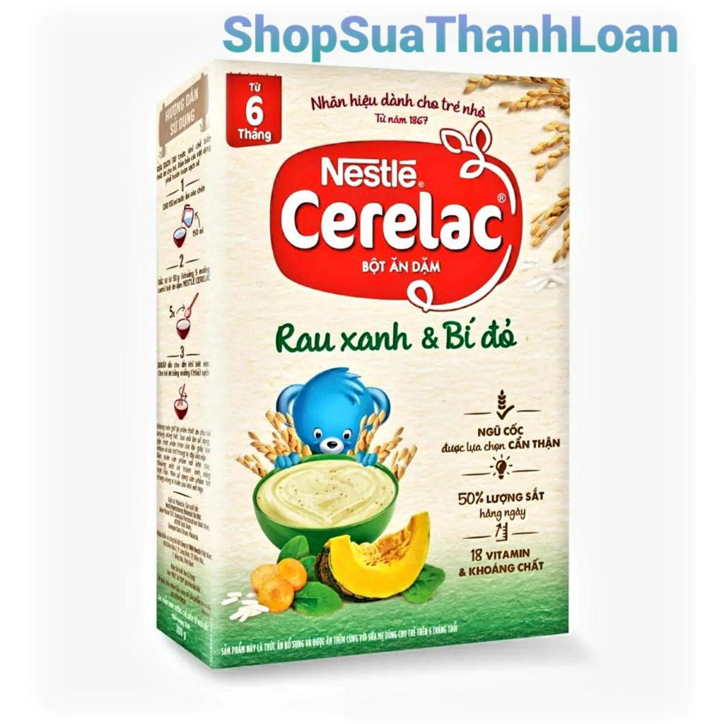 [HSD T1-2023] Bột Ăn Dặm Nestlé Cerelac Rau Xanh và Bí Đỏ Hộp 200g (từ 6 tháng)