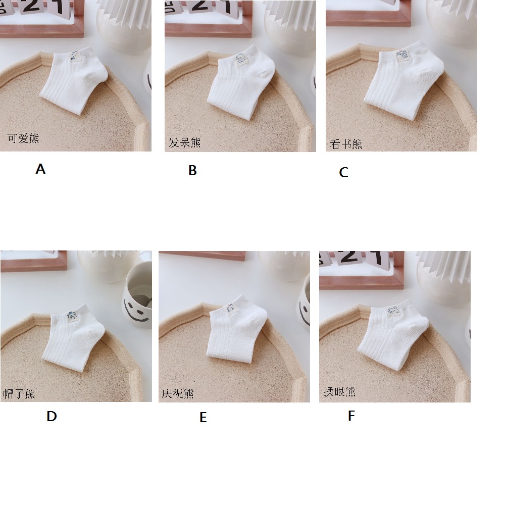 Vớ cotton mỏng thoáng khí in họa tiết gấu hoạt hình đáng yêu