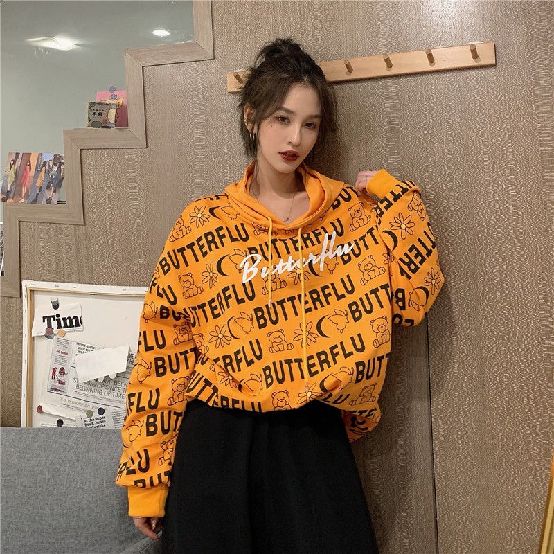 Áo Hoodie Tay Dài Form Rộng Họa Tiết In Hợp Thời Trang