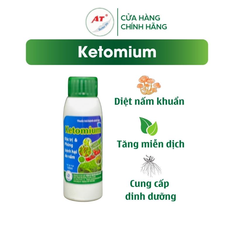 Chế phẩm trị thối thân thối hoa héo rũ phấn trắng, khô cành khô quả, chảy gôm trên cây trồng - AT Ketomium đậm đặc 100ml