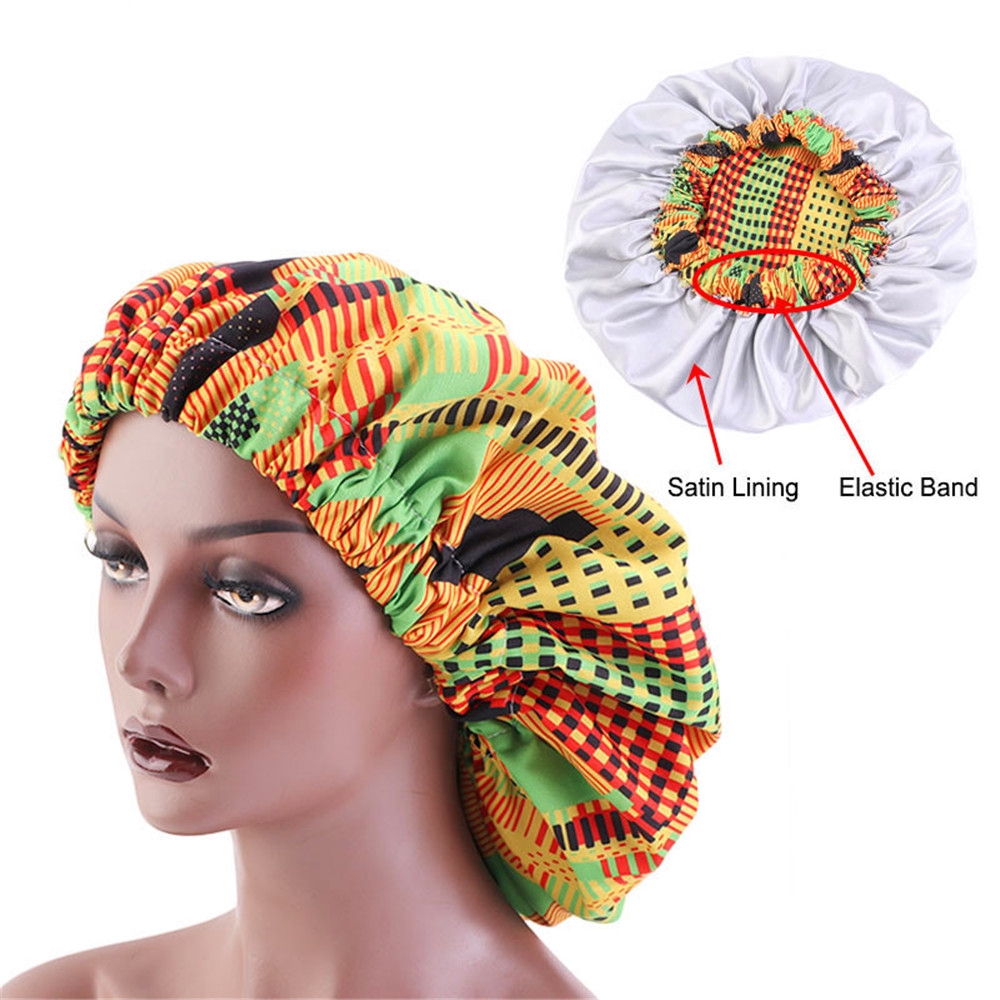 KAREN Extra Large Women Hair Loss Cap Satin Silk African Pattern Night Sleep Hat