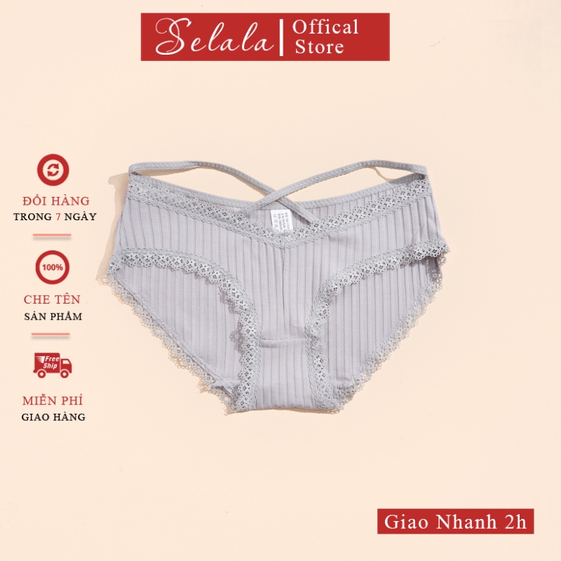 Quần Lót Nữ Selala Gân Tăm Phối Ren Dây Đan Sexy QC25
