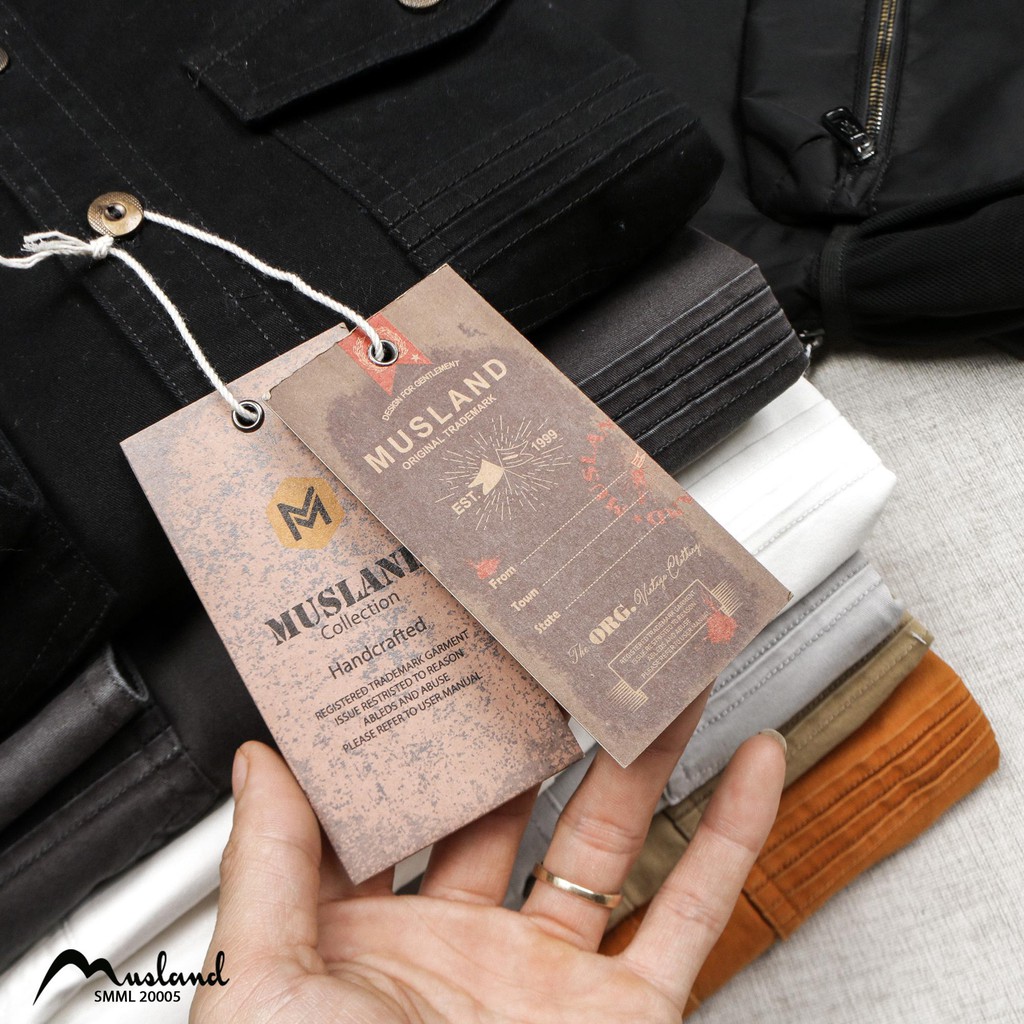 Áo sơ mi jean nam MUSLAND cổ bẻ 2 túi ngực màu vàng 200506