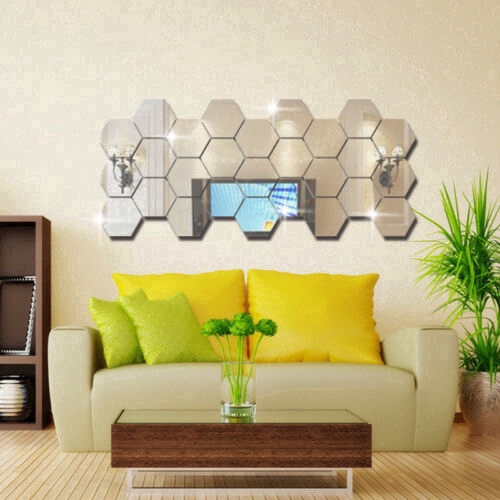 ✬Star✩12pcs 3D Mirror Hexagon Vinyl Removable Decal Home Decor Wall Sticker