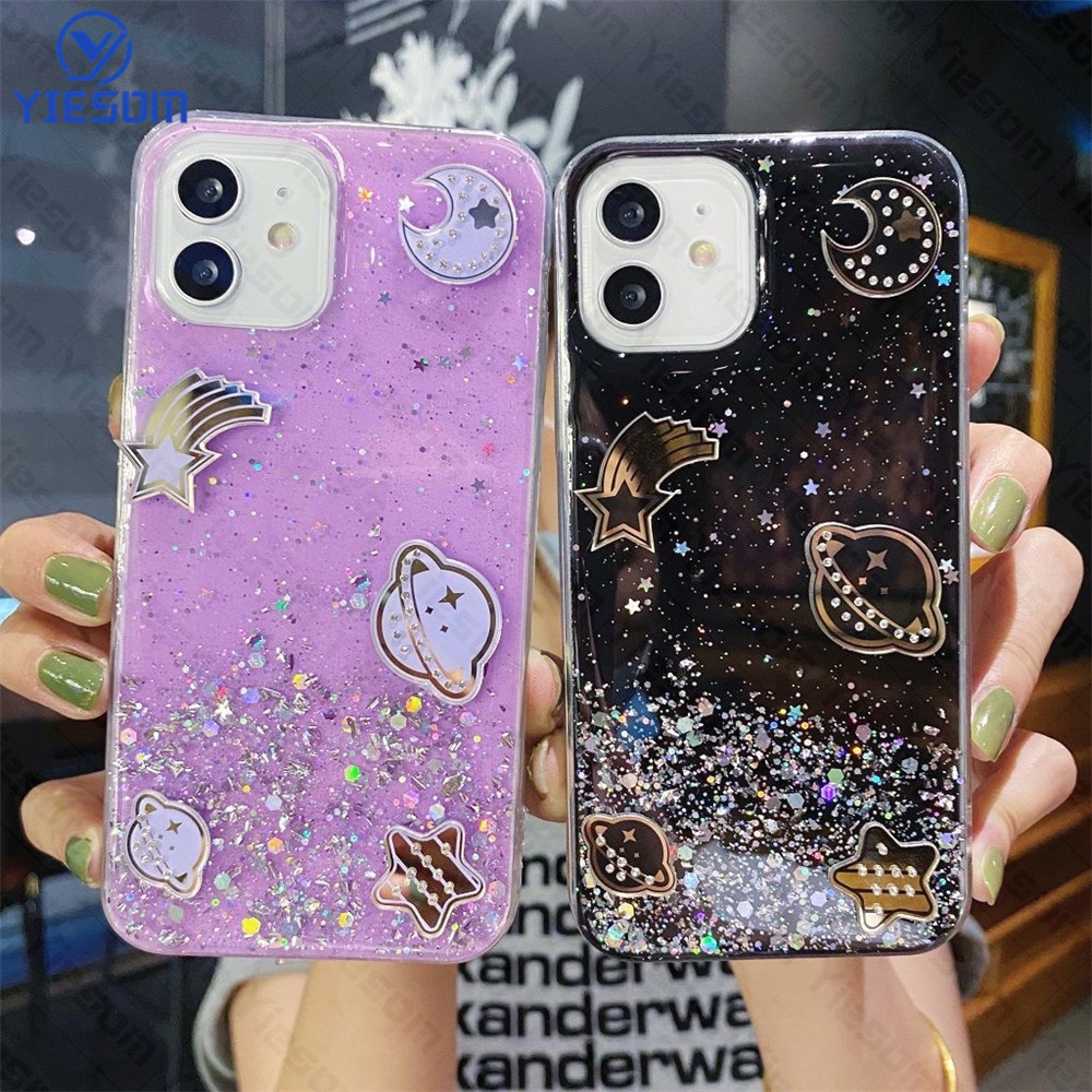 Ốp Điện Thoại Silicon Mềm Trong Suốt Hình Hành Tinh Lấp Lánh Sang Trọng Cho iPhone XS Max XR X 8 7 6 6S Plus SE 2020