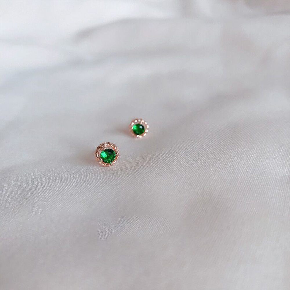 Khuyên Tai Tròn Siêu Nhỏ Đính Đá Zircon Màu Xanh Lá Cây Xu Hướng Mới Cho Nữ