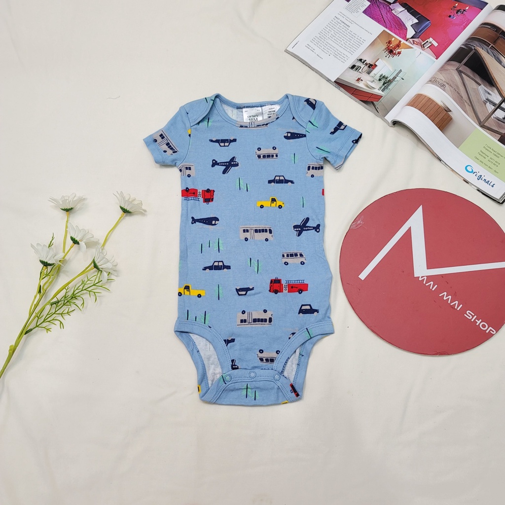 (sz 12-18M Chọn màu- Trai) Body chip TAY NGẮN xuất dư cổ tròn, cổ đáp vai cho bé trai- Bộ liền thân, Bodydsuit cho bé