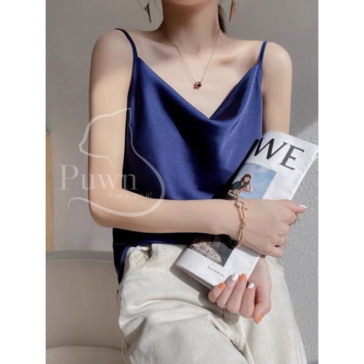 Áo lụa hai dây cổ đổ basic nhẹ nhàng nữ tính thanh lịch quyến rũ - Puwn Pơ🥑
