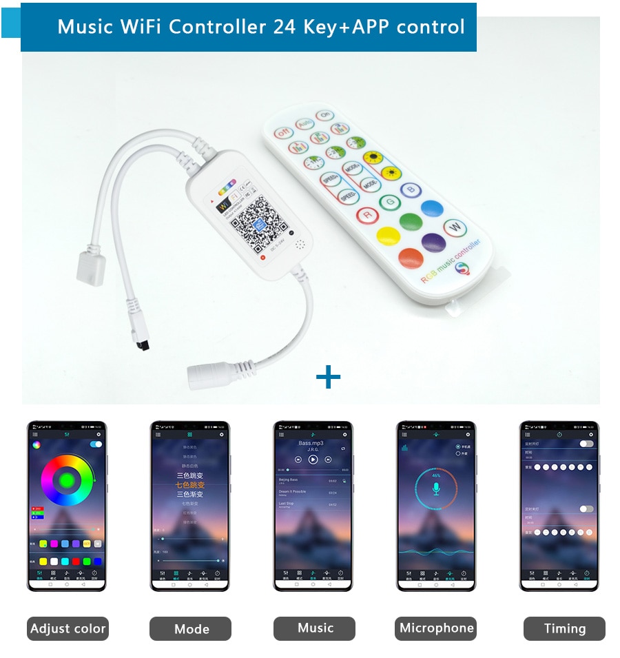 GBKOF RGB LED Strip Light SMD 2835/5050 No Waterproof Leds Tape Diode Ribbon LED Lights Lamp Music WiFi Controller AC 220V DC 12V Adapter